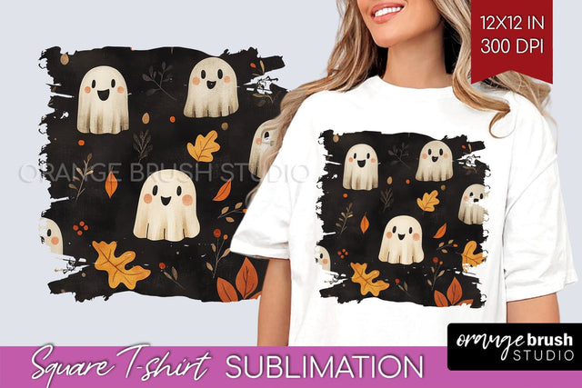 Cute Ghost Square Tshirt Background, Halloween Tshirt PNG Sublimation OrangeBrushStudio 