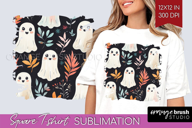 Cute Ghost Square Tshirt Background, Halloween Tshirt PNG Sublimation OrangeBrushStudio 