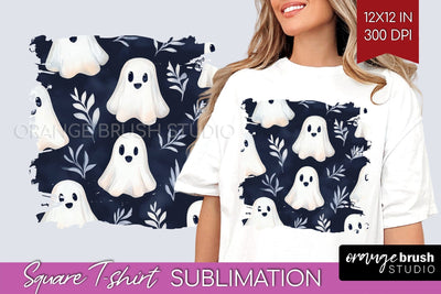 Cute Ghost Square Tshirt Background, Halloween Tshirt PNG Sublimation OrangeBrushStudio 