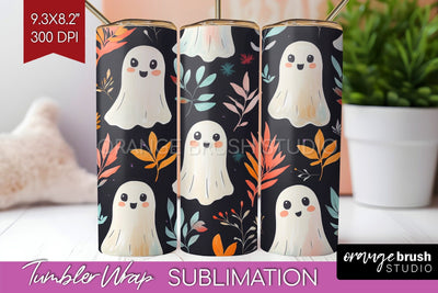 Cute Ghost Tumbler Wrap - Halloween Tumbler PNG Sublimation Sublimation OrangeBrushStudio 