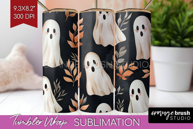 Cute Ghost Tumbler Wrap - Halloween Tumbler PNG Sublimation Sublimation OrangeBrushStudio 