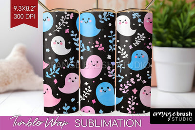 Cute Ghost Tumbler Wrap - Halloween Tumbler PNG Sublimation Sublimation OrangeBrushStudio 