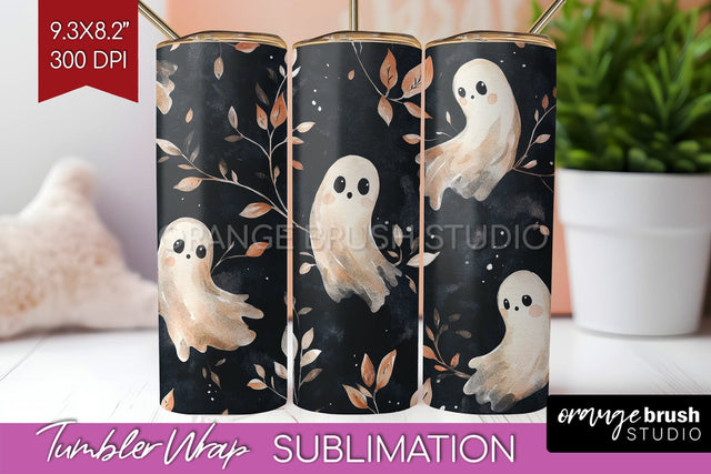 Cute Ghost Tumbler Wrap - Halloween Tumbler PNG Sublimation Sublimation OrangeBrushStudio 