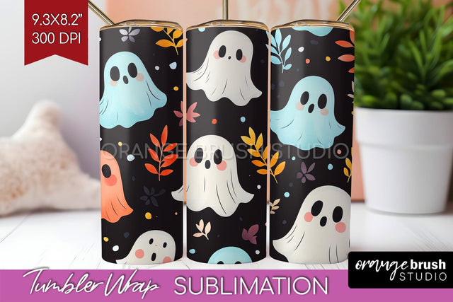 Cute Ghost Tumbler Wrap - Halloween Tumbler PNG Sublimation Sublimation OrangeBrushStudio 