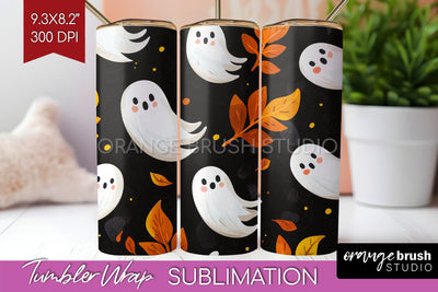 Cute Ghost Tumbler Wrap - Halloween Tumbler PNG Sublimation Sublimation OrangeBrushStudio 