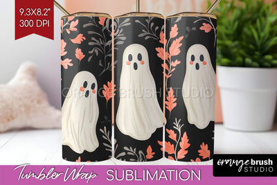 Cute Ghost Tumbler Wrap - Halloween Tumbler PNG Sublimation Sublimation OrangeBrushStudio 