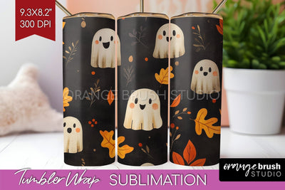Cute Ghost Tumbler Wrap - Halloween Tumbler PNG Sublimation Sublimation OrangeBrushStudio 