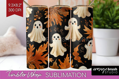 Cute Ghost Tumbler Wrap - Halloween Tumbler PNG Sublimation Sublimation OrangeBrushStudio 