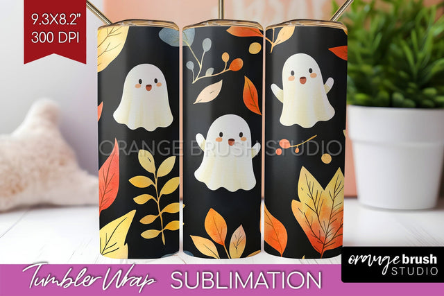 Cute Ghost Tumbler Wrap - Halloween Tumbler PNG Sublimation Sublimation OrangeBrushStudio 