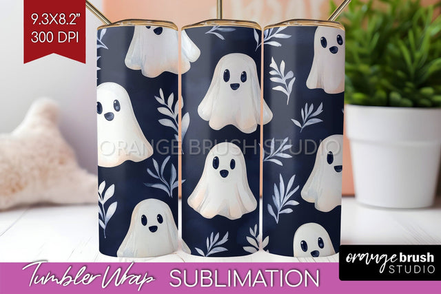Cute Ghost Tumbler Wrap - Halloween Tumbler PNG Sublimation Sublimation OrangeBrushStudio 