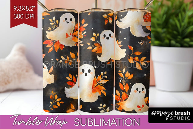 Cute Ghost Tumbler Wrap - Halloween Tumbler PNG Sublimation Sublimation OrangeBrushStudio 