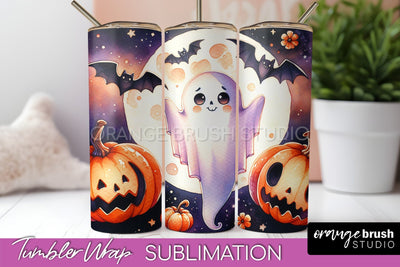 Cute Ghost Tumbler Wraps - Halloween Tumbler Sublimation Sublimation OrangeBrushStudio 