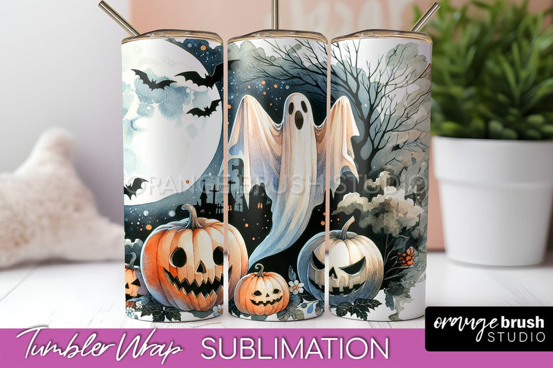 Cute Ghost Tumbler Wraps - Halloween Tumbler Sublimation Sublimation OrangeBrushStudio 
