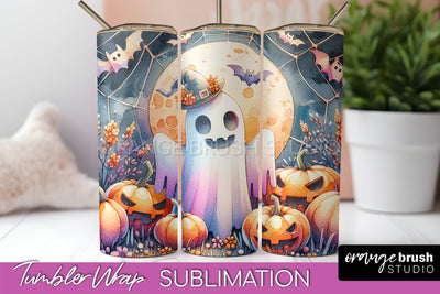 Cute Ghost Tumbler Wraps - Halloween Tumbler Sublimation Sublimation OrangeBrushStudio 