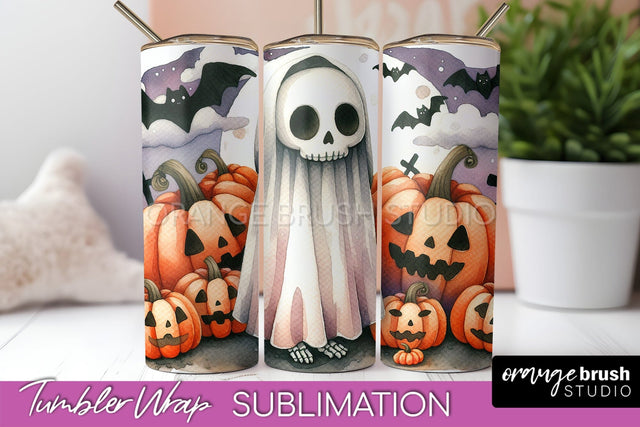 Cute Ghost Tumbler Wraps - Halloween Tumbler Sublimation Sublimation OrangeBrushStudio 