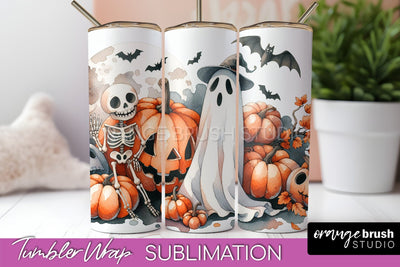 Cute Ghost Tumbler Wraps - Halloween Tumbler Sublimation Sublimation OrangeBrushStudio 