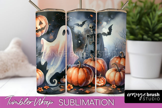 Cute Ghost Tumbler Wraps - Halloween Tumbler Sublimation Sublimation OrangeBrushStudio 