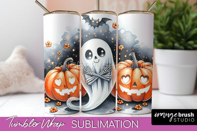 Cute Ghost Tumbler Wraps - Halloween Tumbler Sublimation Sublimation OrangeBrushStudio 