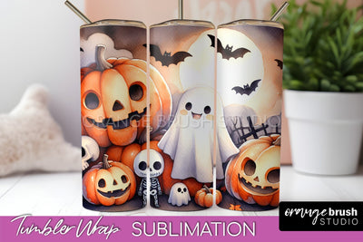 Cute Ghost Tumbler Wraps - Halloween Tumbler Sublimation Sublimation OrangeBrushStudio 