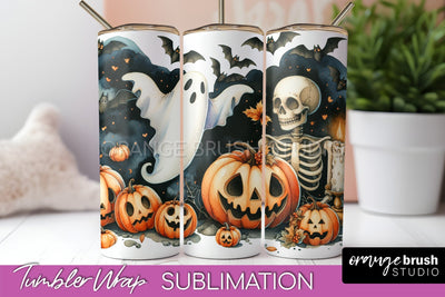 Cute Ghost Tumbler Wraps - Halloween Tumbler Sublimation Sublimation OrangeBrushStudio 
