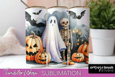 Cute Ghost Tumbler Wraps - Halloween Tumbler Sublimation Sublimation OrangeBrushStudio 