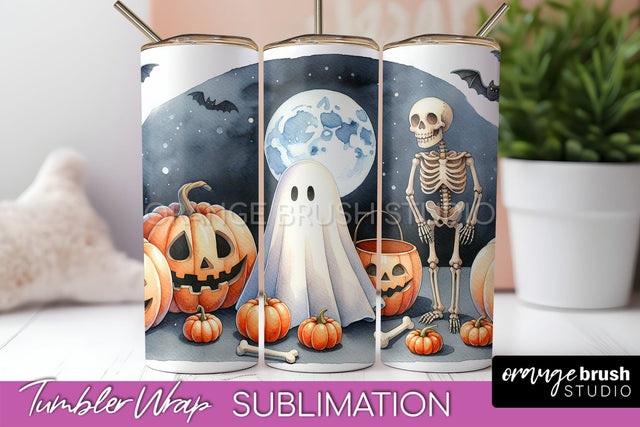 Cute Ghost Tumbler Wraps - Halloween Tumbler Sublimation Sublimation OrangeBrushStudio 
