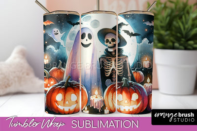 Cute Ghost Tumbler Wraps - Halloween Tumbler Sublimation Sublimation OrangeBrushStudio 