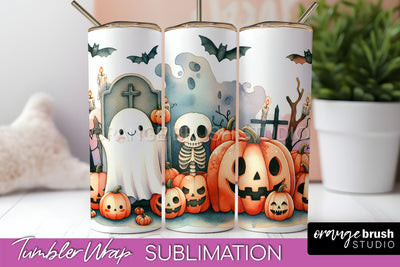 Cute Ghost Tumbler Wraps - Halloween Tumbler Sublimation Sublimation OrangeBrushStudio 