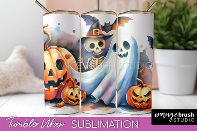 Cute Ghost Tumbler Wraps - Halloween Tumbler Sublimation Sublimation OrangeBrushStudio 