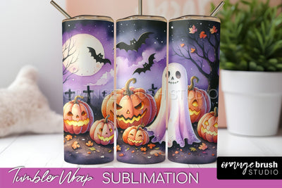 Cute Ghost Tumbler Wraps - Halloween Tumbler Sublimation Sublimation OrangeBrushStudio 