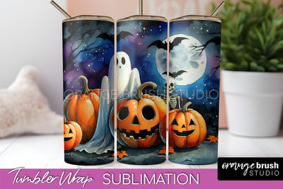 Cute Ghost Tumbler Wraps - Halloween Tumbler Sublimation Sublimation OrangeBrushStudio 