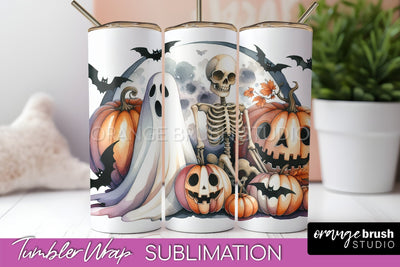 Cute Ghost Tumbler Wraps - Halloween Tumbler Sublimation Sublimation OrangeBrushStudio 