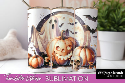 Cute Ghost Tumbler Wraps - Halloween Tumbler Sublimation Sublimation OrangeBrushStudio 