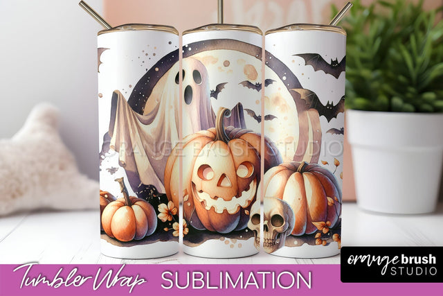 Cute Ghost Tumbler Wraps - Halloween Tumbler Sublimation Sublimation OrangeBrushStudio 