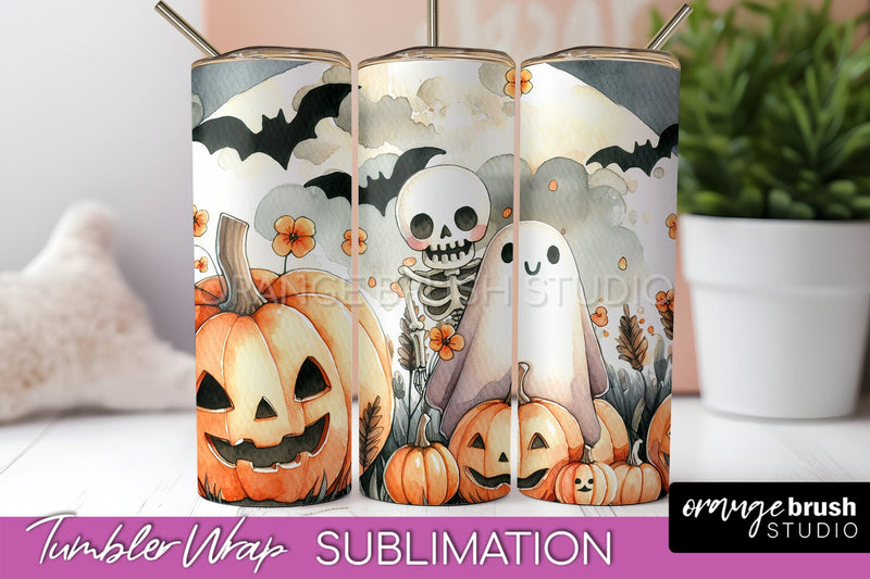Cute Ghost Tumbler Wraps - Halloween Tumbler Sublimation Sublimation OrangeBrushStudio 