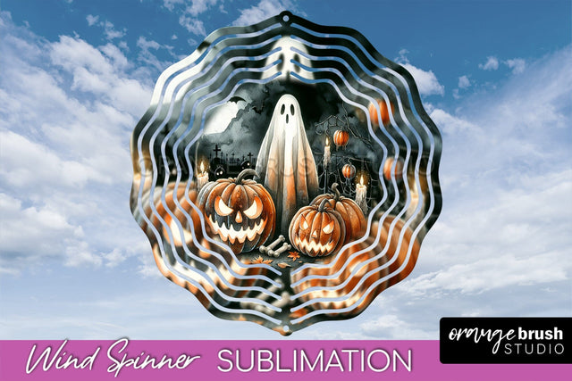 Cute Ghost Wind Spinner - Halloween Wind Spinner Sublimation Sublimation OrangeBrushStudio 