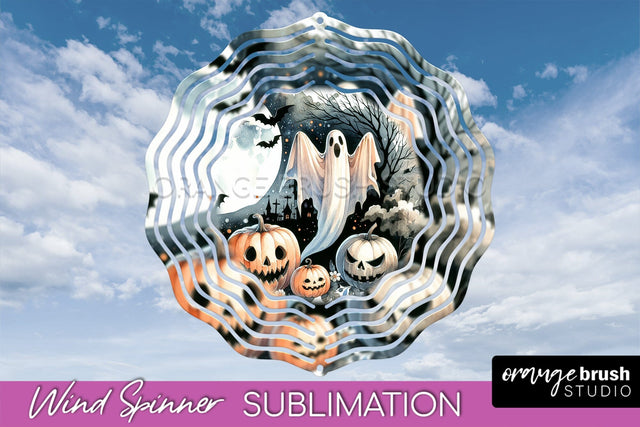Cute Ghost Wind Spinner - Halloween Wind Spinner Sublimation Sublimation OrangeBrushStudio 
