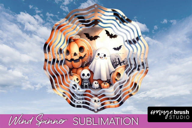 Cute Ghost Wind Spinner - Halloween Wind Spinner Sublimation Sublimation OrangeBrushStudio 