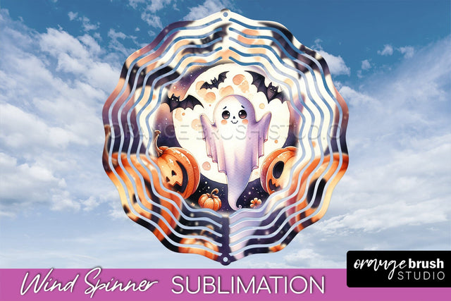 Cute Ghost Wind Spinner - Halloween Wind Spinner Sublimation Sublimation OrangeBrushStudio 