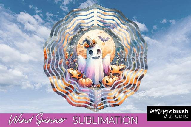 Cute Ghost Wind Spinner - Halloween Wind Spinner Sublimation Sublimation OrangeBrushStudio 