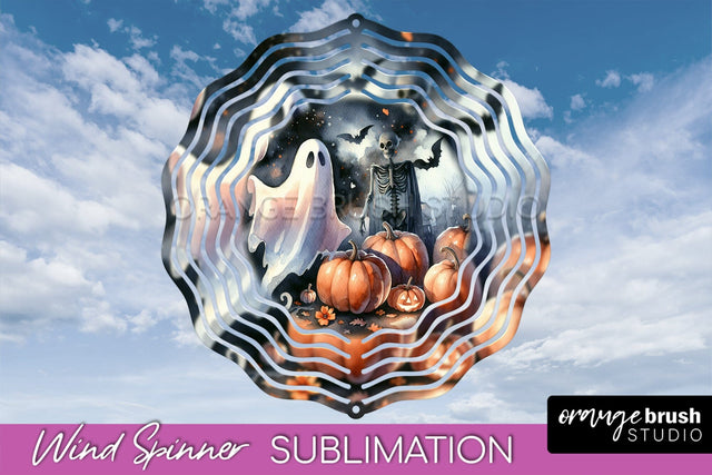 Cute Ghost Wind Spinner - Halloween Wind Spinner Sublimation Sublimation OrangeBrushStudio 