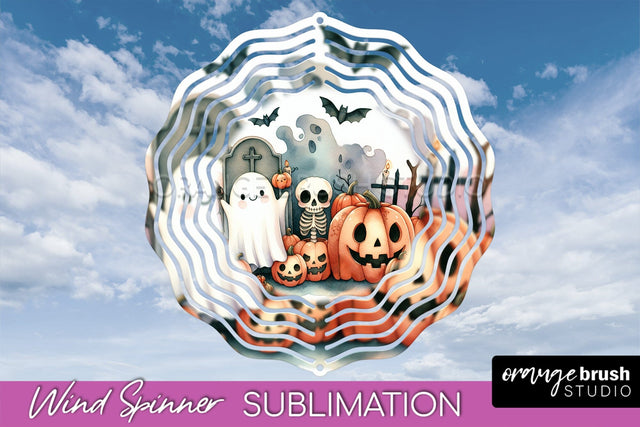 Cute Ghost Wind Spinner - Halloween Wind Spinner Sublimation Sublimation OrangeBrushStudio 