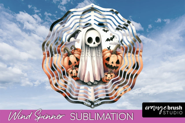 Cute Ghost Wind Spinner - Halloween Wind Spinner Sublimation Sublimation OrangeBrushStudio 