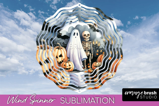 Cute Ghost Wind Spinner - Halloween Wind Spinner Sublimation Sublimation OrangeBrushStudio 