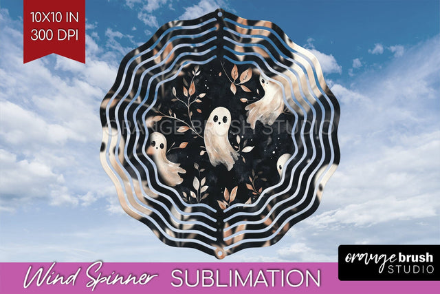 Cute Ghost Wind Spinner Sublimation - Halloween Wind Spinner Sublimation OrangeBrushStudio 