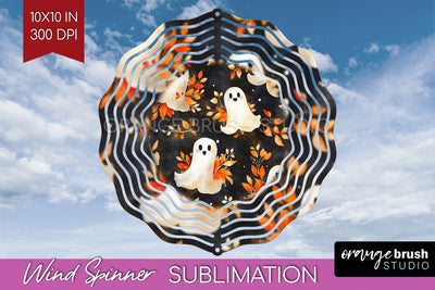 Cute Ghost Wind Spinner Sublimation - Halloween Wind Spinner Sublimation OrangeBrushStudio 