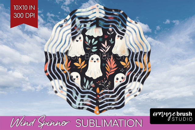 Cute Ghost Wind Spinner Sublimation - Halloween Wind Spinner Sublimation OrangeBrushStudio 