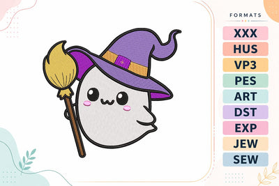 Cute Ghost Witch with Broom Halloween Embroidery Design Embroidery/Applique DESIGNS sg embroidery 