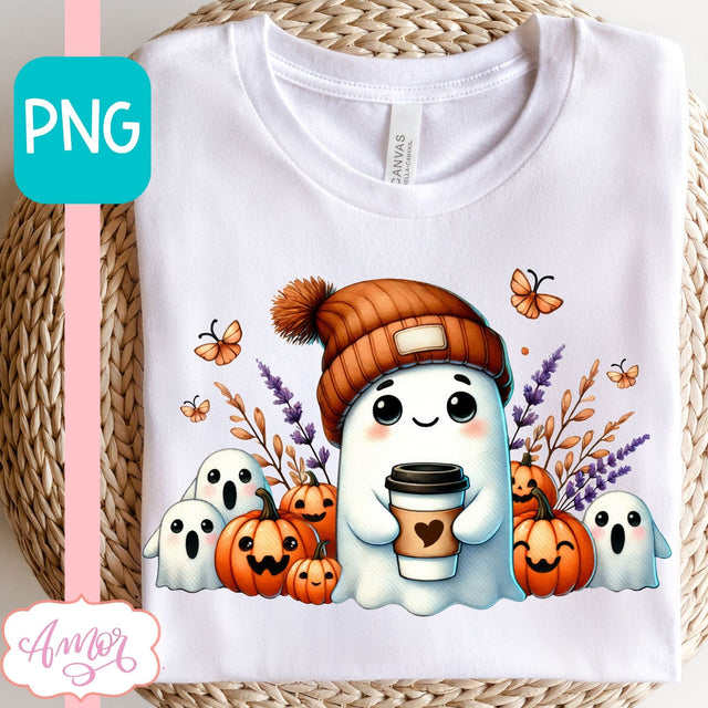 Cute ghost with beanie PNG for Sublimation | Halloween shirt Sublimation Amorclipart 