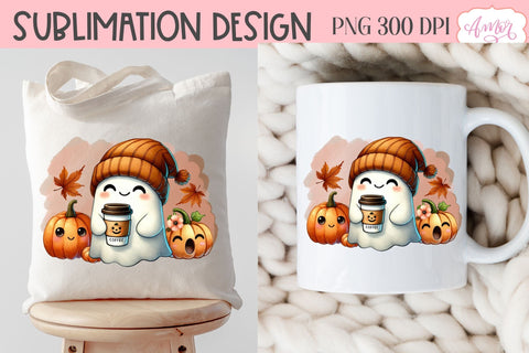 Cute ghost with beanie sublimation PNG | Halloween PNG Sublimation Amorclipart 